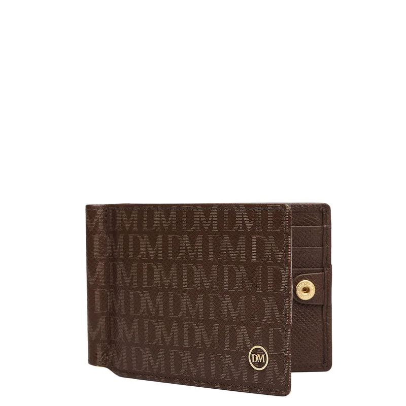 Da Milano Walnut Monogram Leather Money Clip - Walnut  | Best Price UAE